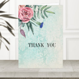 ボホピンクローゼグリーンヴィンテージダマスクウェディング サンキューカード
