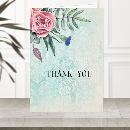 ボホピンクローゼグリーンヴィンテージダマスクウェディング サンキューカード