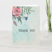 ボホピンクローゼグリーンヴィンテージダマスクウェディング サンキューカード (正面)