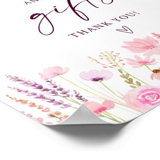 ボホピンクワイルドフラワーカードとギフト誕生日サイン ポスター (角)