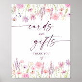 ボホピンクワイルドフラワーカードとギフト誕生日サイン ポスター (正面)