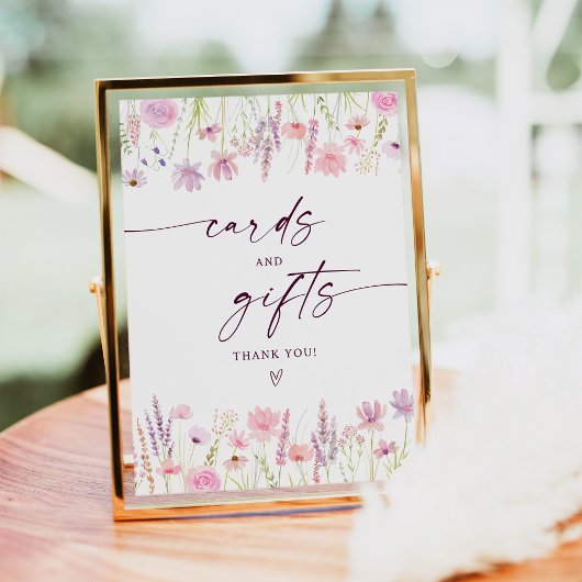 ボホピンクワイルドフラワーカードとギフト誕生日サイン ポスター