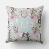 ボホピンクワイルドフラワーズフローラ絵画スカイライト クッション (正面)