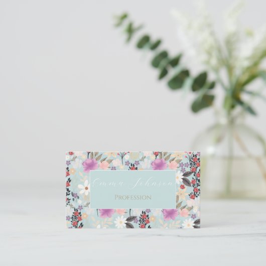 ボホピンクワイルドフラワーズフローラ絵画スカイライト 名刺 (スタンド正面)