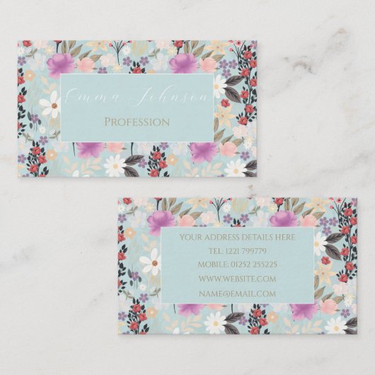 ボホピンクワイルドフラワーズフローラ絵画スカイライト 名刺 (正面/裏面)