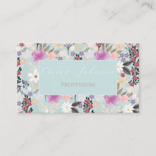 ボホピンクワイルドフラワーズフローラ絵画スカイライト 名刺 (正面)