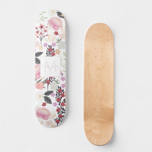 ボホピンクワイルドフラワー絵画ズフローラ スケートボード (正面)