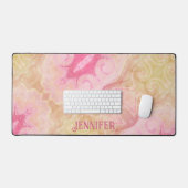 ボホピンクヴィンテージ抽象芸術おもしろいデザイン名 デスクマット (キーボード&マウス)