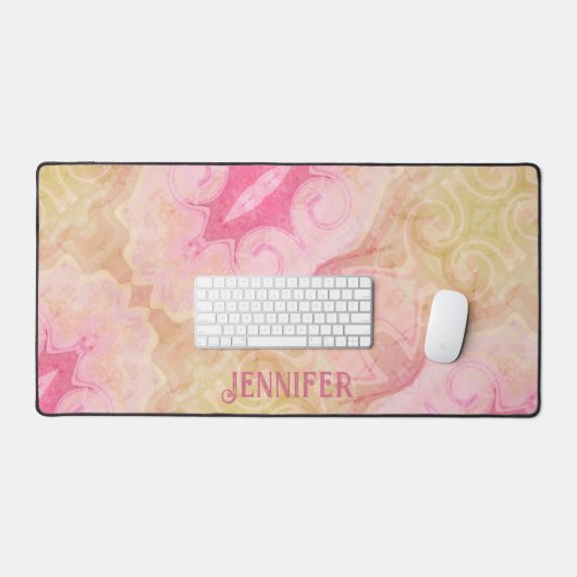 ボホピンクヴィンテージ抽象芸術おもしろいデザイン名 デスクマット (キーボード&マウス)