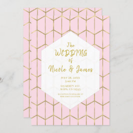 ボホピンク六角金ゴールド幾何学模様結婚の 招待状