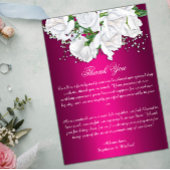 ボホピンク明るい赤紫色&ホワイトローズ結婚ズ サンキューカード