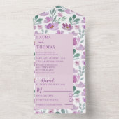 ボホピンク水彩花結婚模様 オールインワン招待状 (内側)