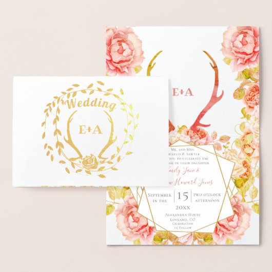 ボホピンク赤面バラ金ゴールドア結婚ントラー実在の金ゴールド 箔カード (ディスプレー)