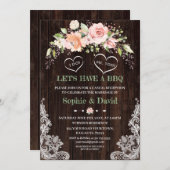 ボホピンク赤面フローラレースコーナーバーンI DO BBQ 招待状 (正面/裏面)