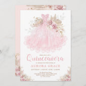 ボホピンク金ゴールドキンセアニラプリンセスドレス誕生日 招待状 (正面/裏面)
