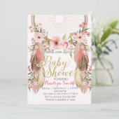 ボホピンク金ゴールドドリームキャッチャー赤ちゃんシャワー招待状 招待状 (スタンド正面)