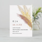 ボホピンク金ゴールドパンパ実在スゴールドフォイル日付を保存 箔招待状 (立ち正面)