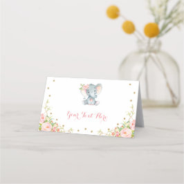 ボホピンク金ゴールドフローラゾウ赤ちゃんシャワーデコール プレイスカード