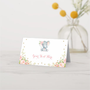 ボホピンク金ゴールドフローラゾウ赤ちゃんシャワーデコール プレイスカード