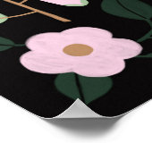 ボホピンク黒フローラガーリーバタフライアート ポスター (角)