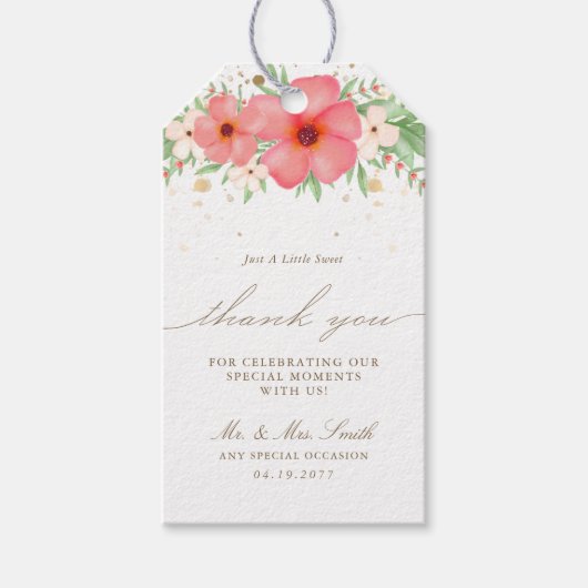 ボホピンク&アイボリーフローラサンキューメッセージカード ギフトタグ (正面)