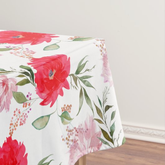 ボホピンク&グリーンウォーターカラーサマーフラワーズ テーブルクロス (インサイチュ)