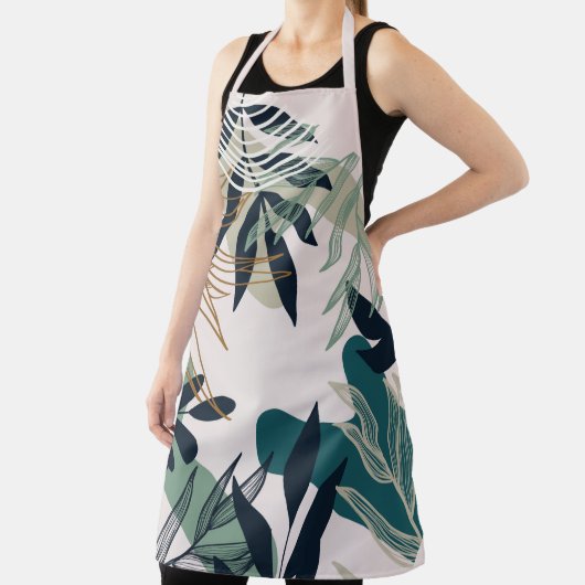 ボホピンク、ティール(緑がかった色)、ネイビー葉ズ エプロン (インサイチュ)