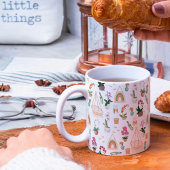 ボホピンク&ピーチオーキッドフローラルパターンマグ コーヒーマグカップ