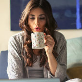 ボホピンク&ピーチオーキッドフローラルパターンマグ コーヒーマグカップ