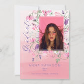 ボホピンク |ワイルドフラワーの紫色の水彩卒業 招待状 (正面)