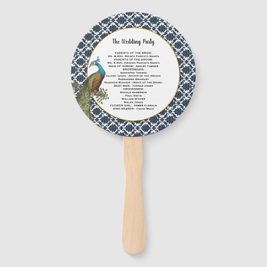 ボホピーコックグレーティール(緑がかった色)金ゴールド結婚式 プログラム ハンドファン (裏面)