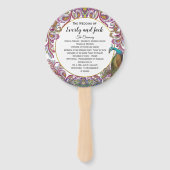 ボホピーコックラズベリーティール（緑がかった色）金ゴールド結婚式 プログラム ハンドファン (正面)