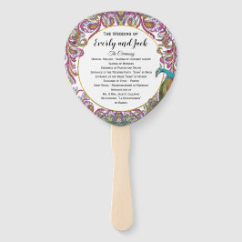 ボホピーコックラズベリーティール（緑がかった色）金ゴールド結婚式 プログラム ハンドファン