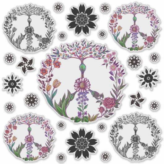 ボホピースサインエレガントキュイガーリーフローラ シール (正面)