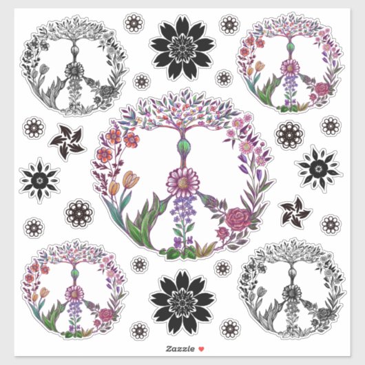 ボホピースサインエレガントキュイガーリーフローラ シール (シート)