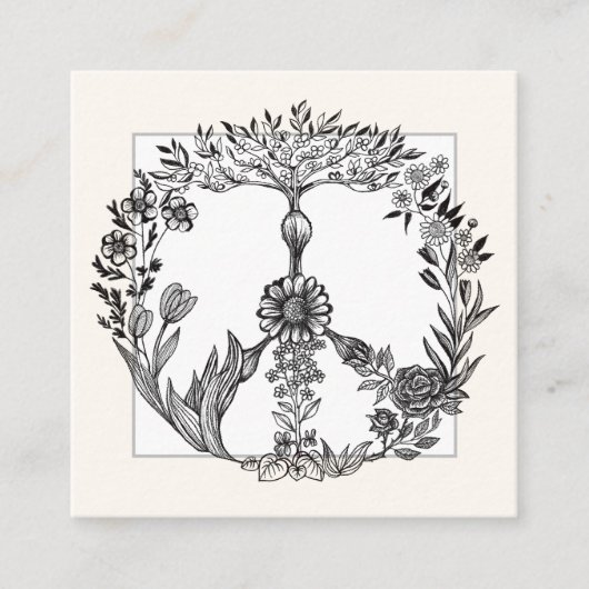 ボホピースサインエレガントキュイガーリーフローラ スクエア名刺 (正面)