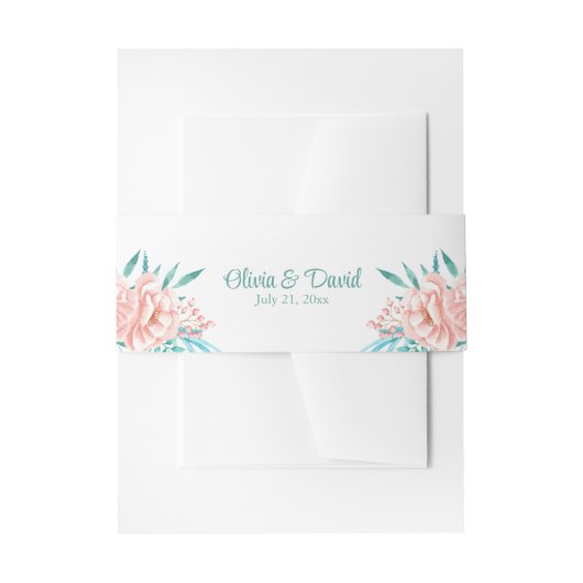 ボホピーチアンドターコイズフローラ結婚ズ 招待状ベリーバンド (正面例)