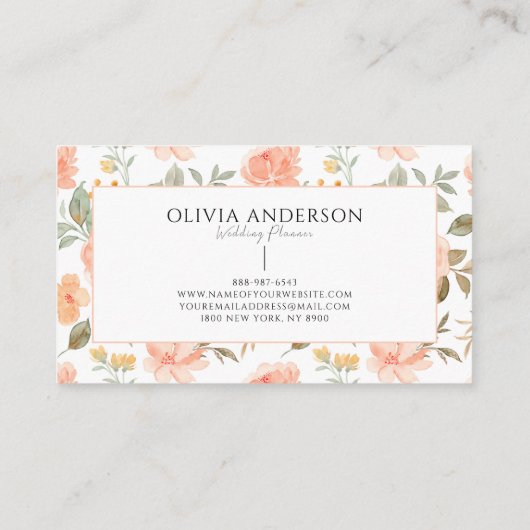 ボホピーチエレガントグリーンフローラウォーターカラートレンディー 名刺 (裏面)