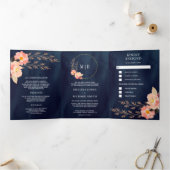 ボホピーチフローラオールインワンネイビーブルー結婚ズ 三つ折り招待状 (内部)