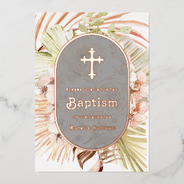 ボホピーチフローラブーケバプティスフォイル招待状 箔招待状