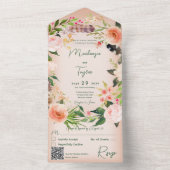 ボホピーチフローラリース&羽毛QRコード オールインワン招待状 (内側)