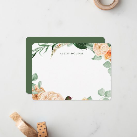 ボホピーチ緑の女性文房具パーソナライズされた具 ノートカード (正面/裏面インサイチュ)