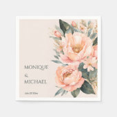 ボホピーチ自然フローラ結婚ズプリント スタンダードカクテルナプキン (正面)