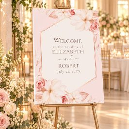 ボホピ淡い色のンクフローラ結婚のウェルカムフォームボード