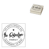 ボホファミリーモダンネームハート差出人住所ラウンド ラバースタンプ (押印)