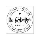 ボホファミリーモダンネームハート差出人住所ラウンド ラバースタンプ (インプリント)