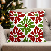 ボホファンキークリスマスポインセチア花赤グリーン クッション