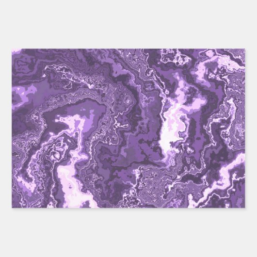 ボホファンキートリップ(幻覚体験)のようなヒッパイモノクロパープルマーブル ラッピングペーパーシート (正面3)