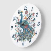 ボホファンシーピーコックスカンジナビアフォークアート ラージ壁時計 (傾斜)
