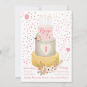 ボホファーストイヤーフォトコラージュ誕生日招待状 招待状 (正面)